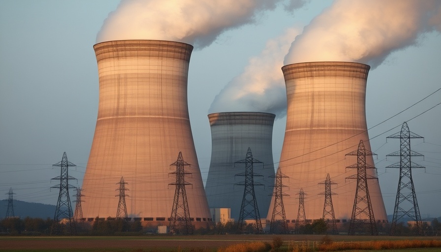 Cooling towers and transmission lines illustrating South Africa's energy sector.