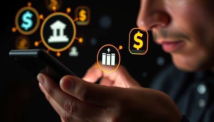Close-up of hands using smartphone with fintech icons, representing African fintech growth.