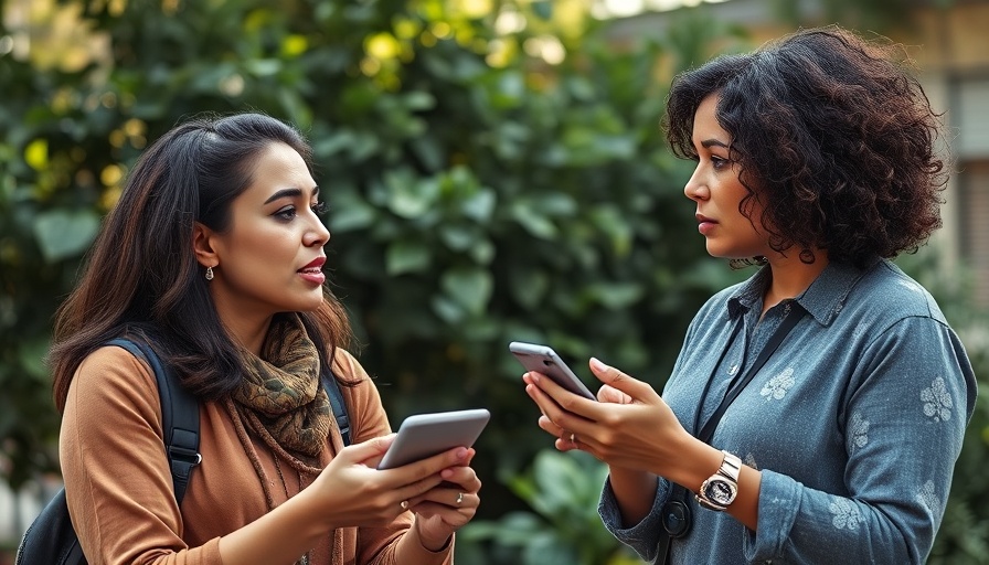 Two women discussing personalized learning outdoors.