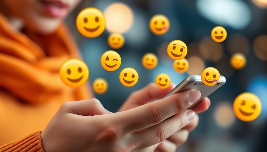 Emojis floating from smartphone, online interaction concept, school partnership for online safety.