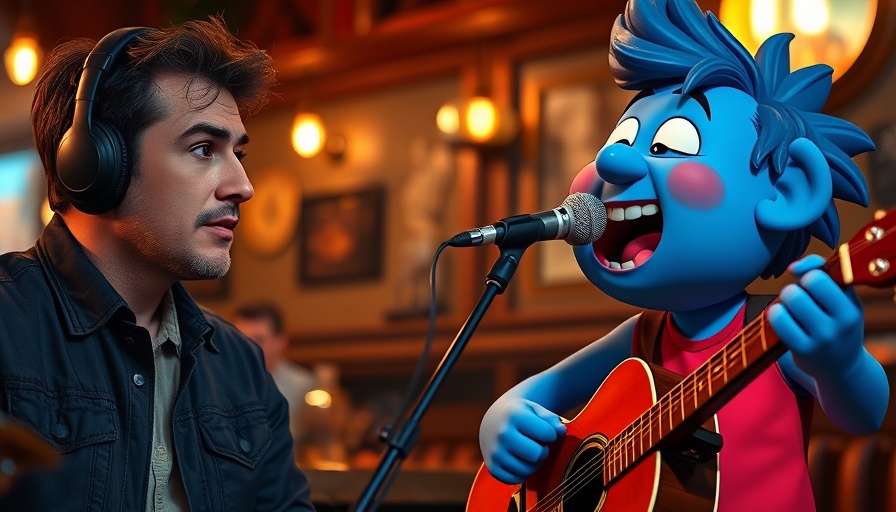 Control Over AI Music: Animated character with guitar and man with headphones.