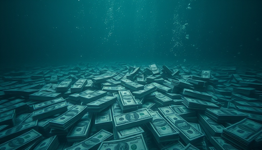 Trillion dollar treasure hidden in the ocean showing stacks of money.