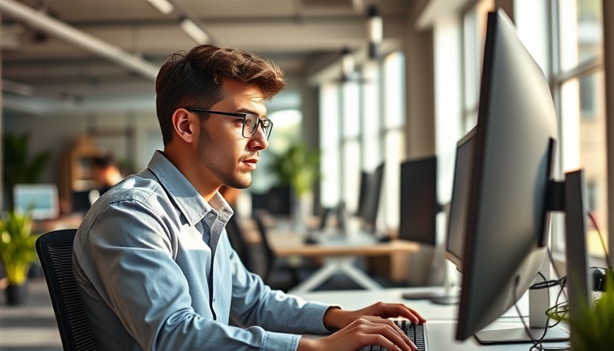 Young professional in a modern office setting working diligently at their computer.