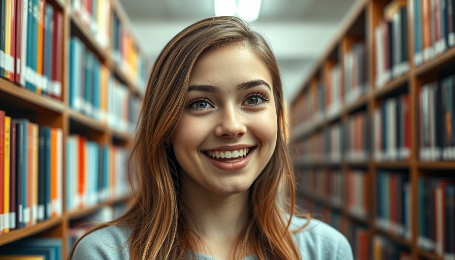 Young woman explaining Troxler Effect in a library setting.