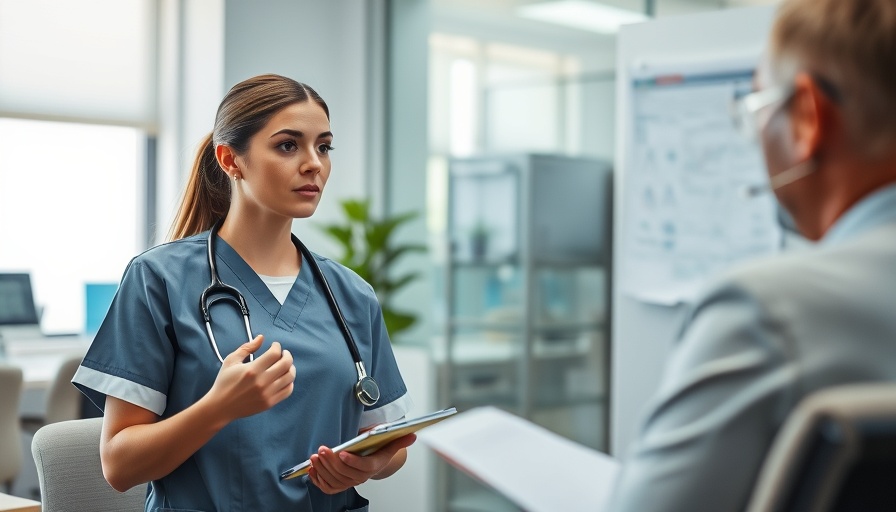 Professional woman in office discussing productivity in emergency medicine.