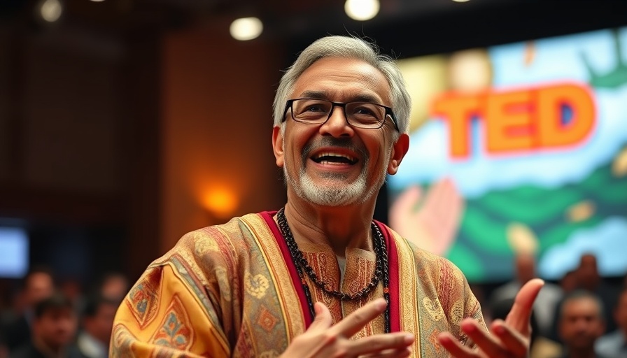 Speaker on Pacifika-led climate movement at TED talk, warm setting.