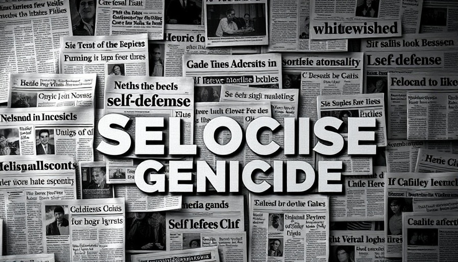 Collage of headlines on whitewashing genocide in media, emphasizing bias.