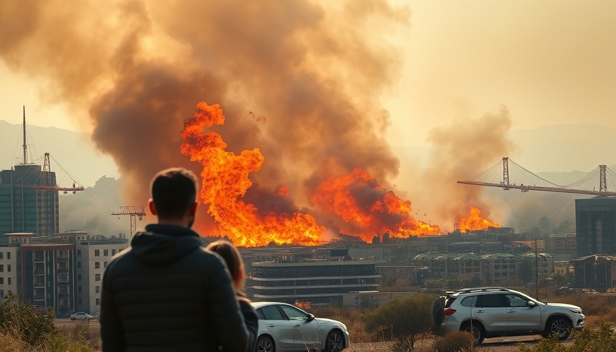 Wildfires in Turkiye near Izmir with people observing flames.