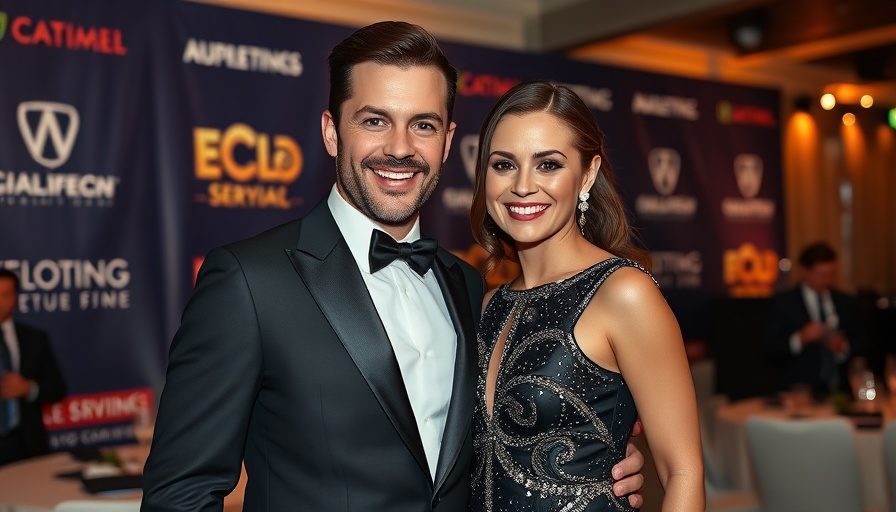 Stylish couple at glamorous event for celebrity real estate insight.