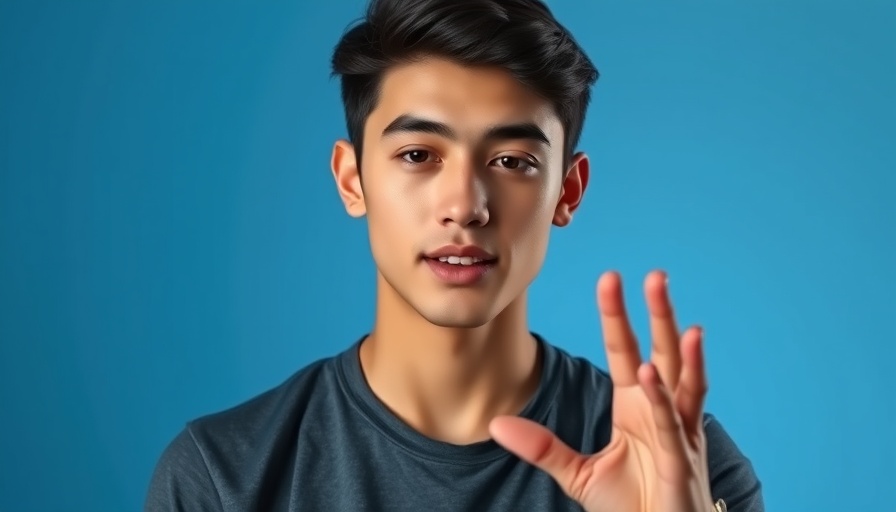 Young person explaining API confidently, studio background.