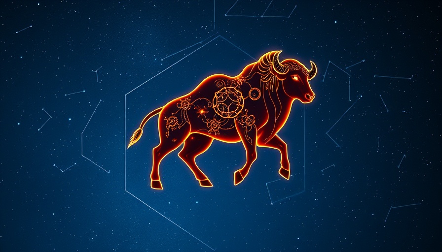 Cosmic Bull's-Eye in the Taurus constellation, glowing bull under starry sky.