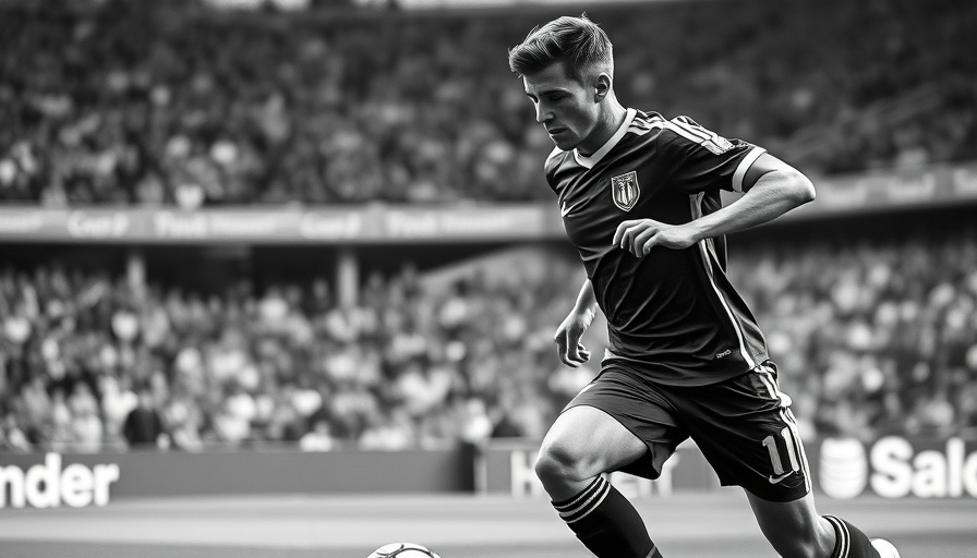 Soccer player in action at crowded stadium.