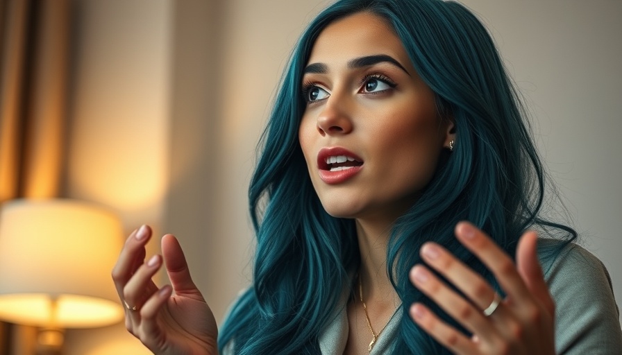 Impact of AI on Human Cognition: Woman with teal hair discussing thoughtfully.