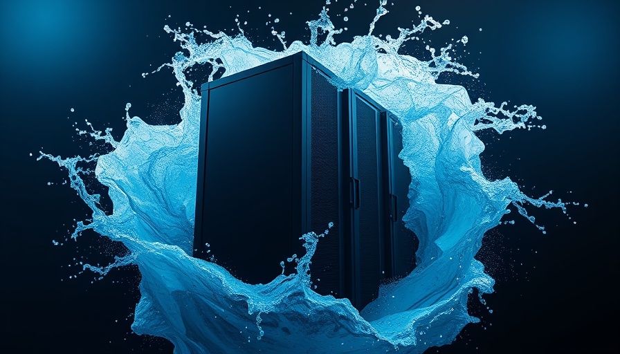 Data server surrounded by water, illustrating AI data centers' water consumption.