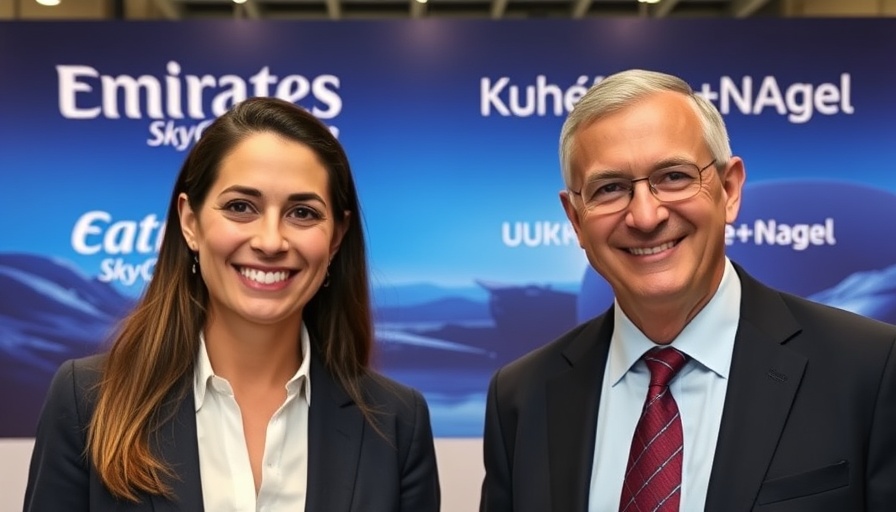 Business professionals pose in front of an Air Cargo Service Quality Agreement backdrop.