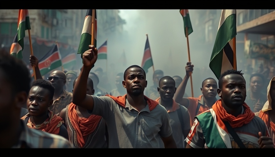 Kenya protests misinformation captured in dynamic photo with smoke and flags.
