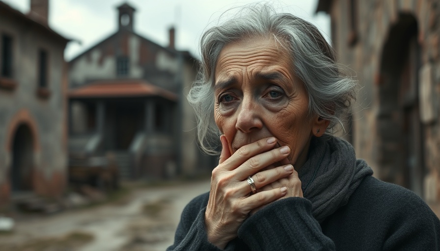 Emotional older woman reflecting on Srebrenica stories.