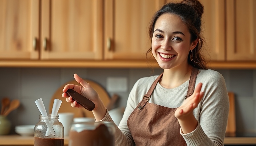 Young woman explaining how to measure speed of light with chocolate in a kitchen.