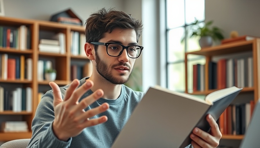 Man discussing productivity and goal setting with a book in an office.