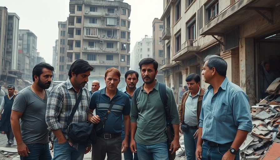 Distressed group assesses damage at destroyed UN school in Gaza.