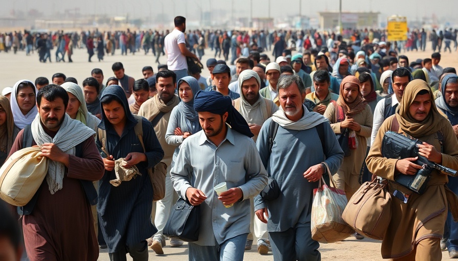 Iran deportation of Afghan refugees: refugees in open area with bags.