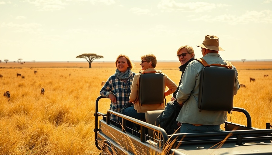 Mature travelers enjoying a Serengeti safari on an open-top vehicle.