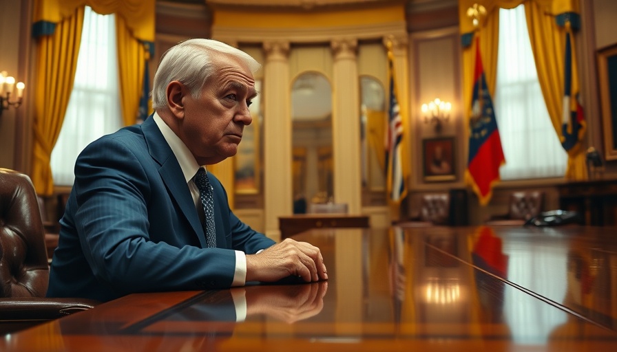 Serious older man in office contemplating tariff rates.