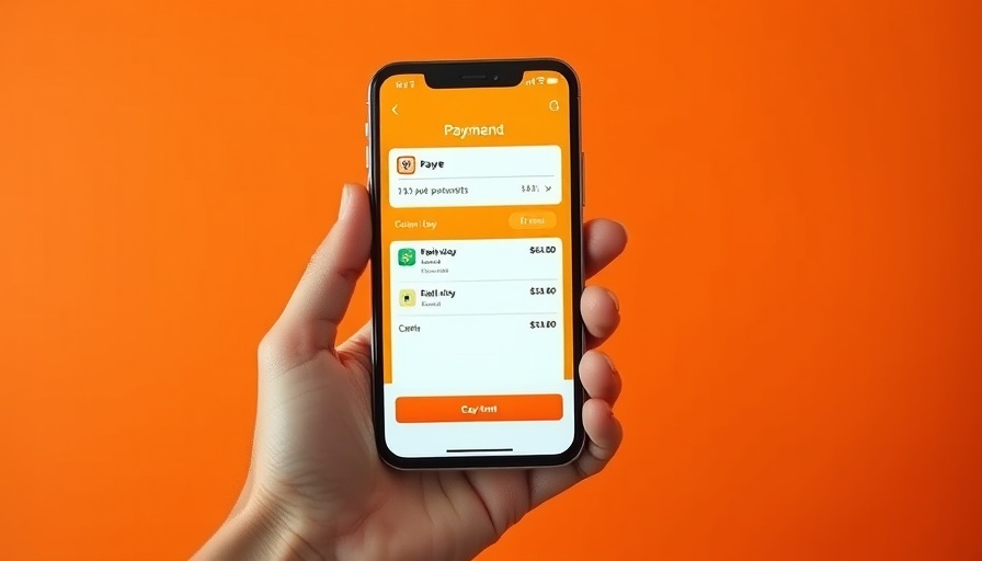 Smartphone with checkout screen against orange background, Stitch Acquires Efficacy Payments.