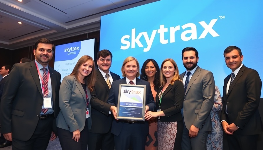 Group posing with award at Skytrax event for World's Best Independent Airport Lounge.