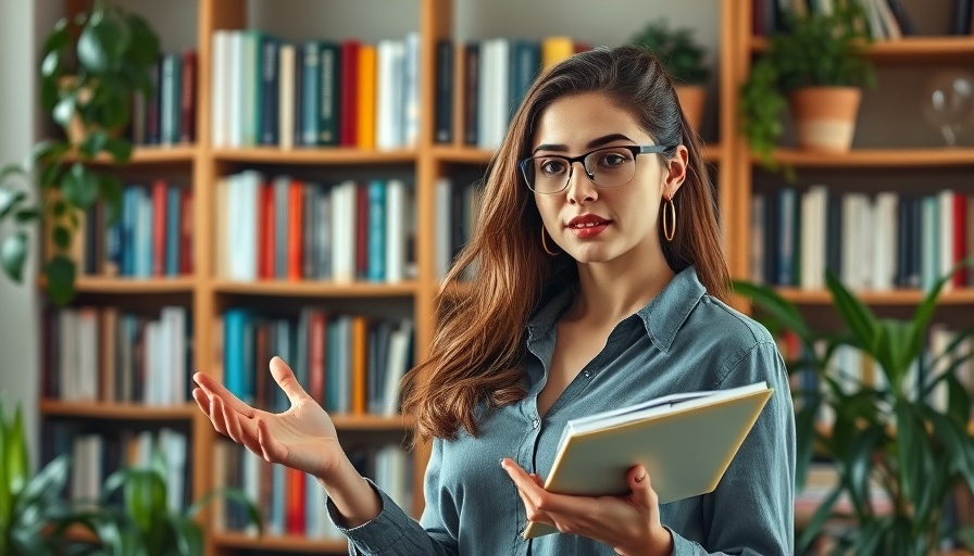 Young woman in home library discussing Human Accelerated Regions.