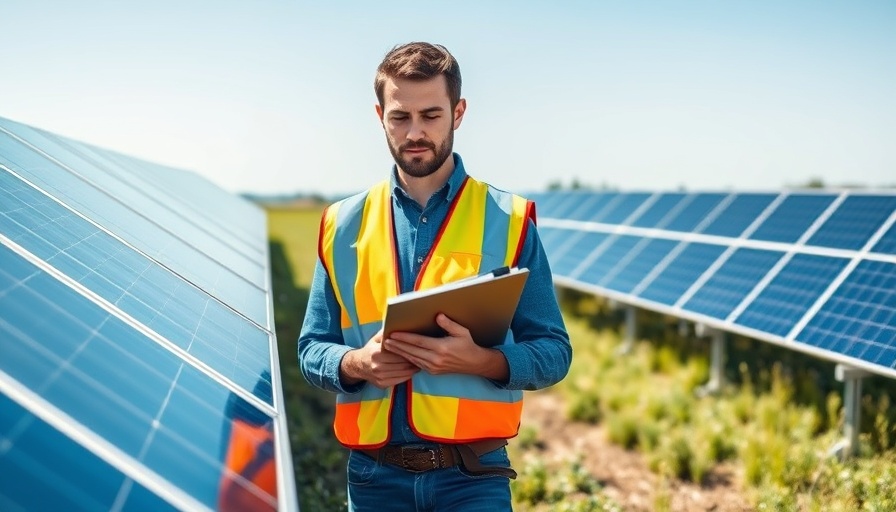 Engineer inspecting solar panels in Nigeria under blue sky