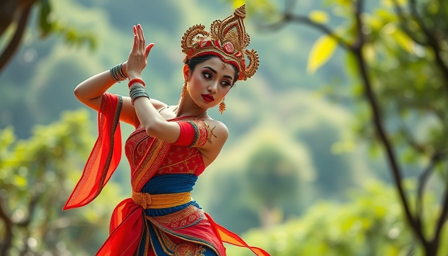Traditional Thai dancer performing, representing train travel in Thailand.