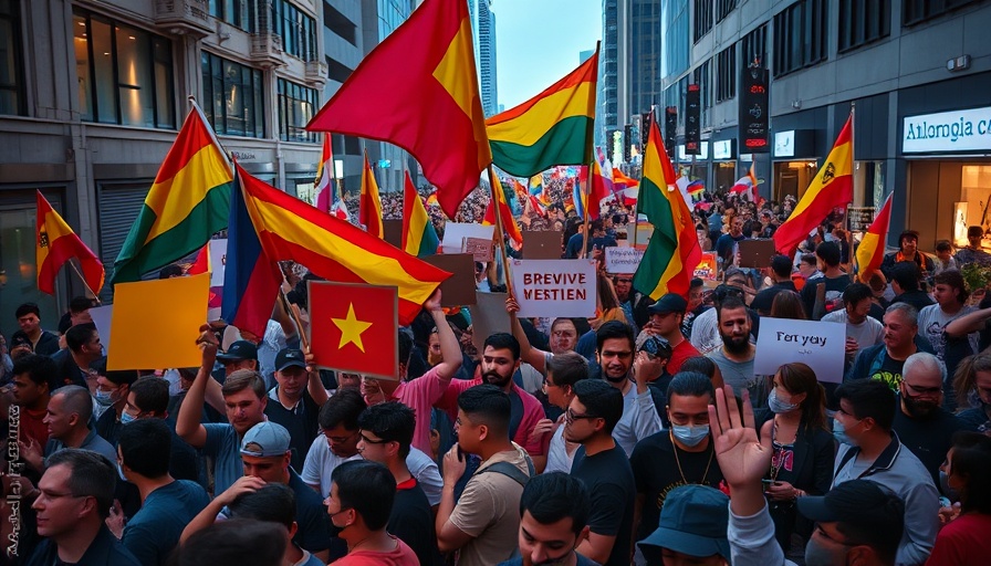 Protesters in an urban setting amid US-Brazil trade tension.