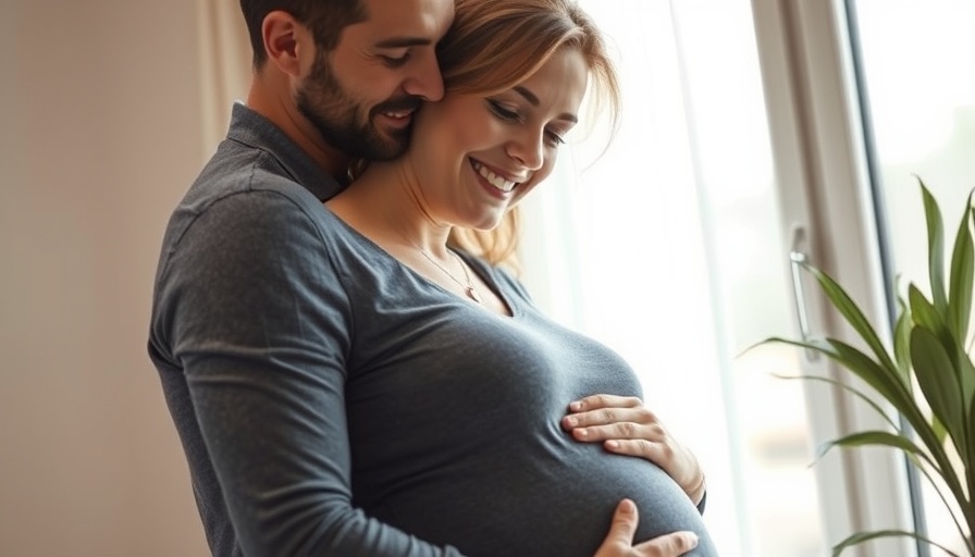 Father embracing pregnant partner, highlighting father's role in pregnancy journey.