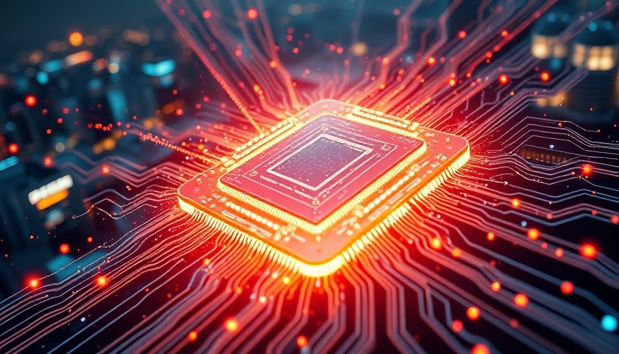 Futuristic AI Quantum Chip with vibrant energy currents.
