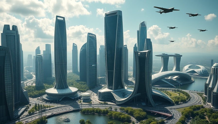 AI future city with advanced skyscrapers and flying vehicles.