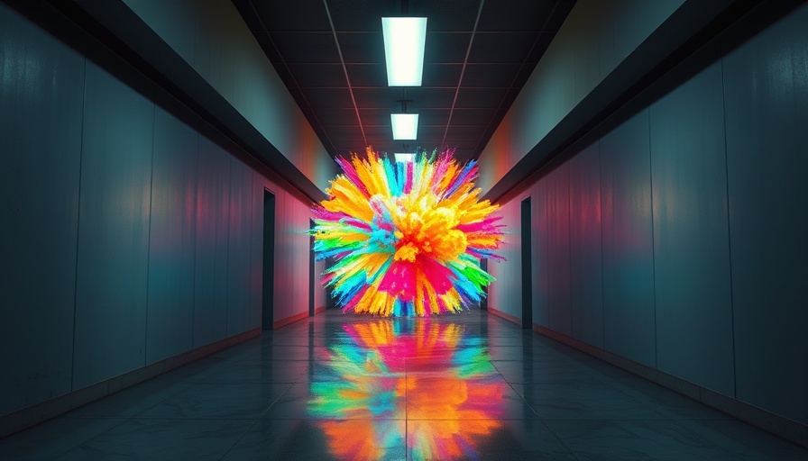 Photo to video capabilities in Gemini showcased with a colorful explosion in a corridor.