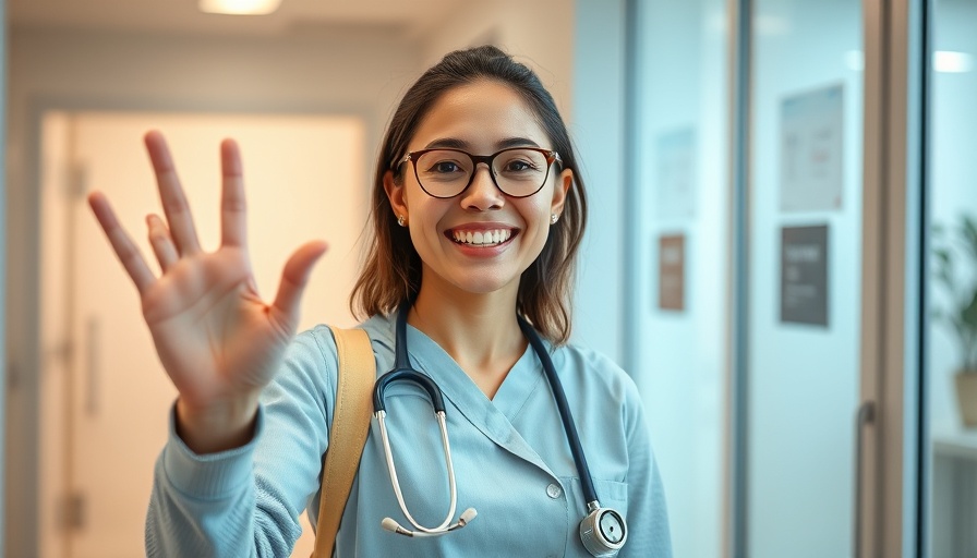 Smiling woman waving before a cervical cancer screening appointment.