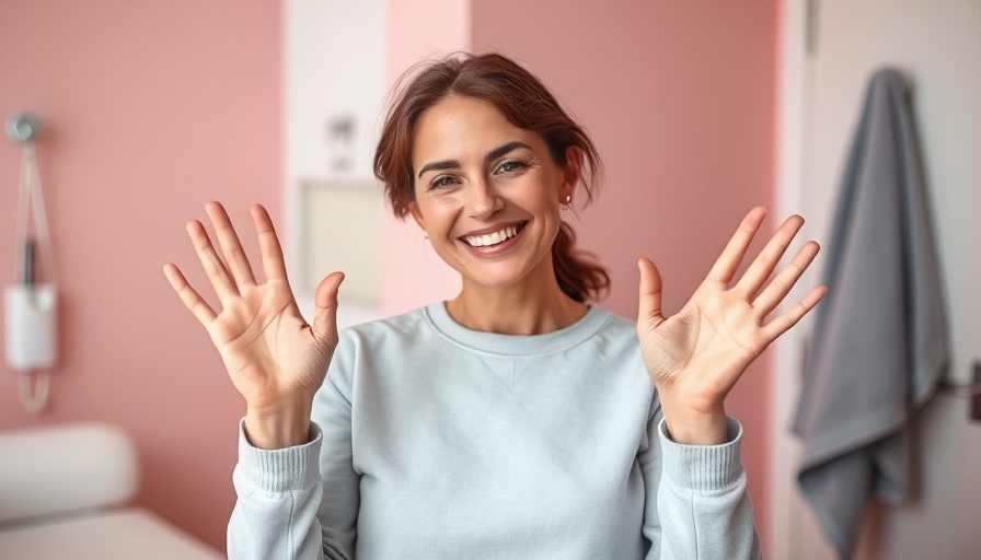 Smiling woman preparing for cervical cancer screening, cheerful ambiance.
