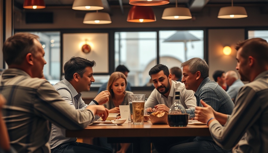 Cozy restaurant scene with people dining and socializing, emphasizing productivity.