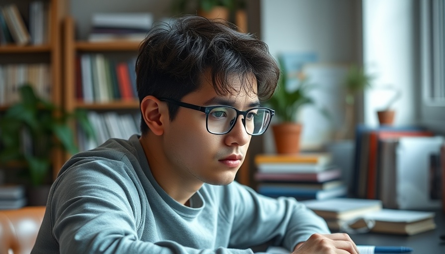 Young man in study room looking fatigued, related to productivity and goal setting.
