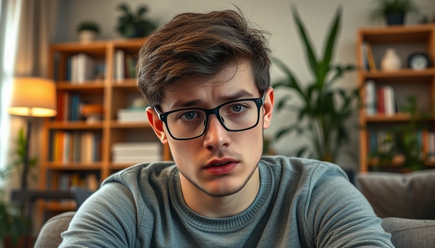 Tired young man reflecting in cozy room for productivity and goal setting.