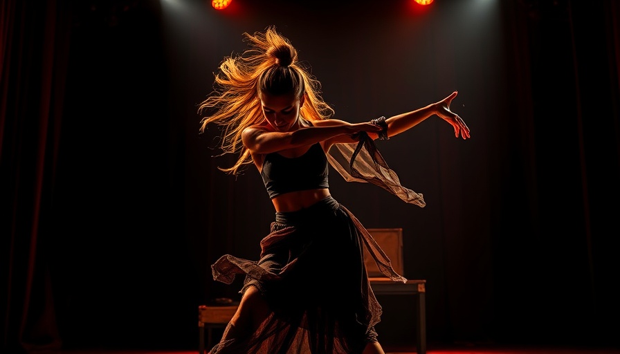 Dynamic dancer in a dramatic pose, showcasing light and shadow.