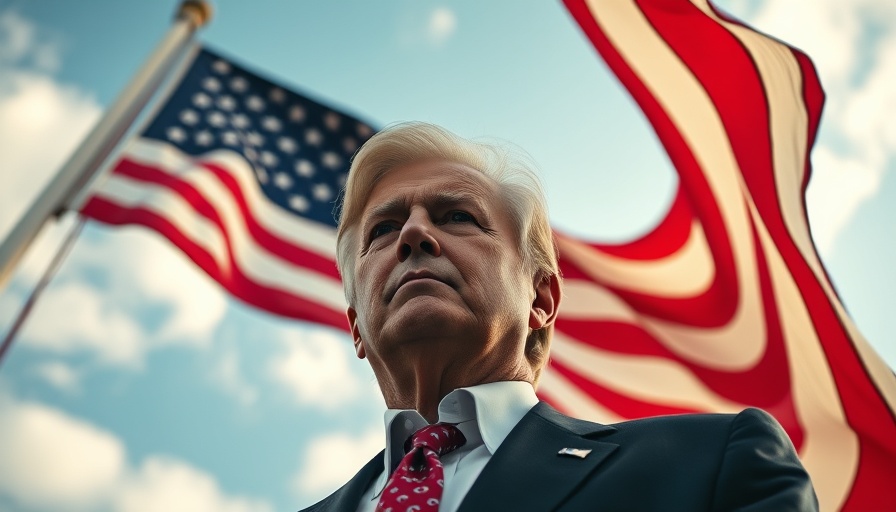 Prominent figure under US flag illustrating Trump tariffs.