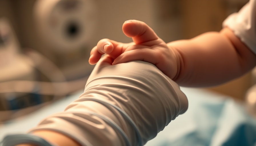 Close-up of gloved hand holding child's hand, symbolizing HIV funding cuts impact.