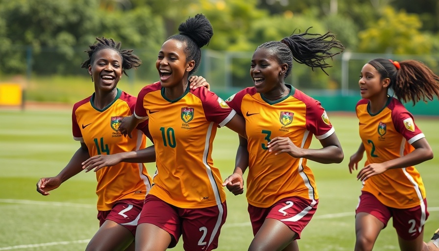 Support Nigerian Super Falcons celebrating joyful victory on the field.