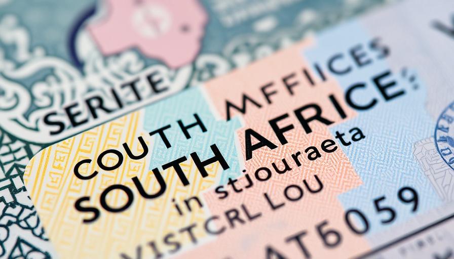 Close-up of a South African visitor's visa displaying intricate details.