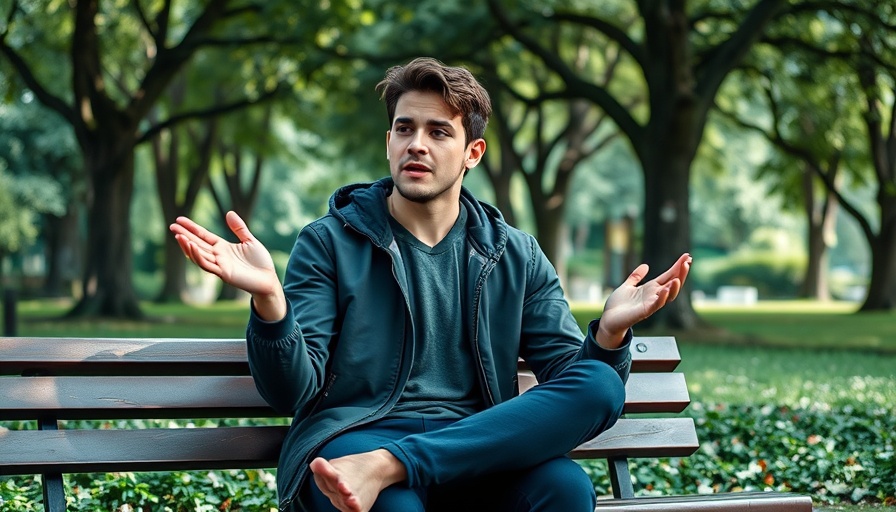 Young man explaining a concept in a park setting