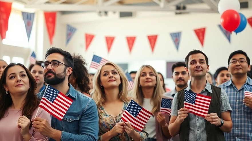 Diverse European adults with USA flags at an event discussing South Africa violence and race relations.