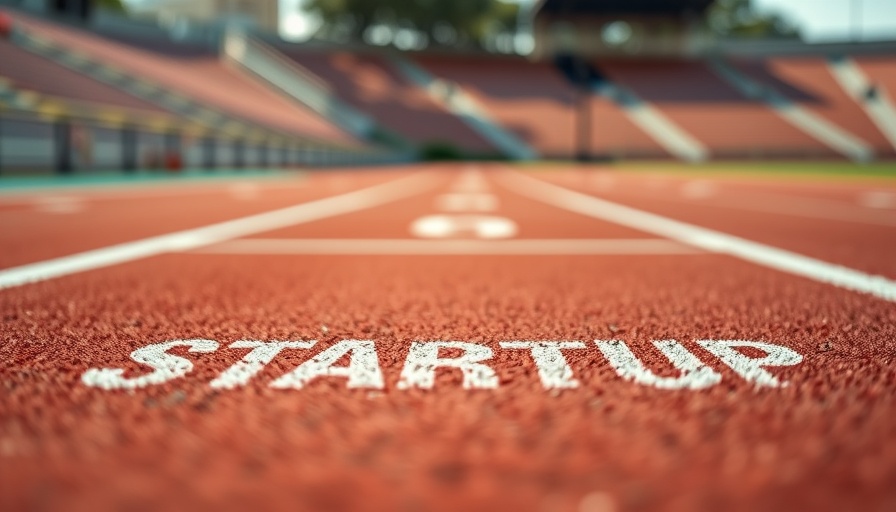Close-up of red track with 'STARTUP' text, symbolizing business beginnings.